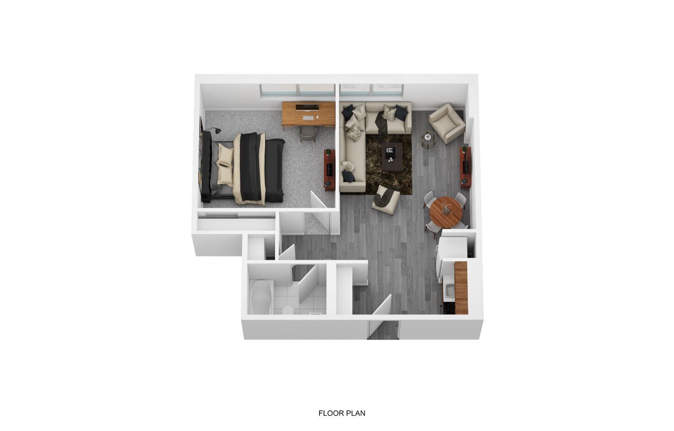 A floor plan of a room with furniture layout.